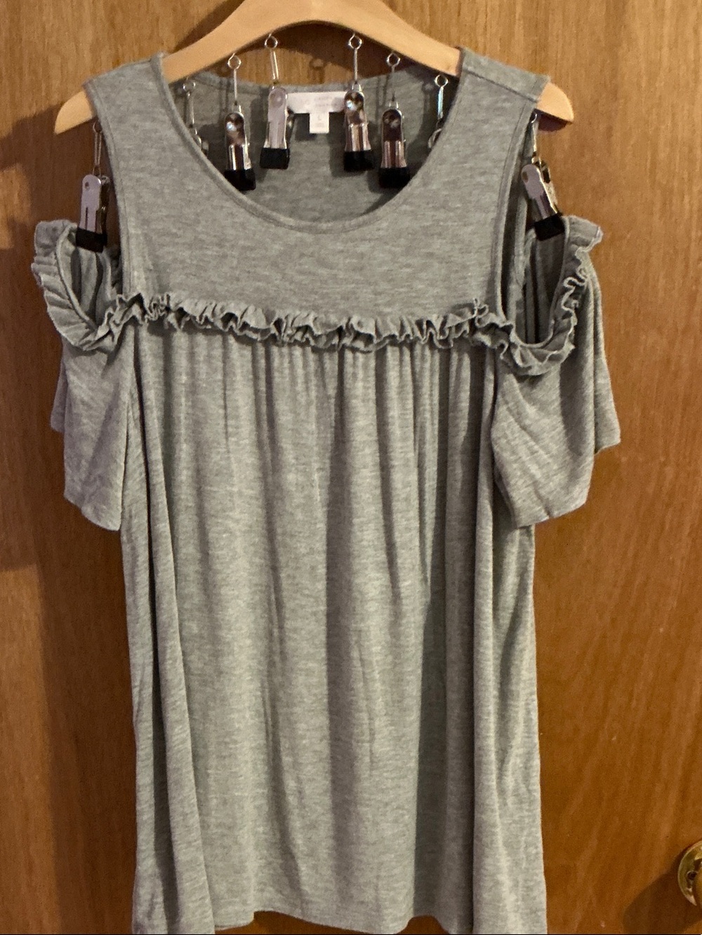 LC Lauren Conrad Heather Gray Ruffle Off-Shoulder Tank
